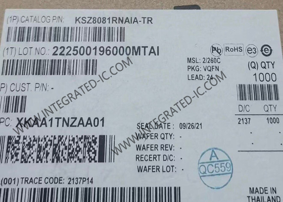KSZ8081RNAIA Ethernet IC 10/100 Base-T/TX Physical Layer Transceiver met RMII ondersteuning