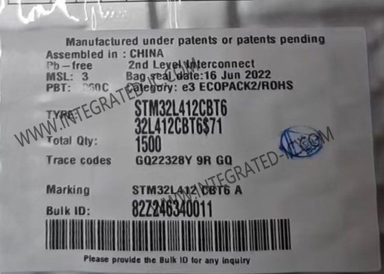 128KB flitsmicrocontroller MCU STM32L412CBT6 80MHz Microcontroller Spaander LQFP48